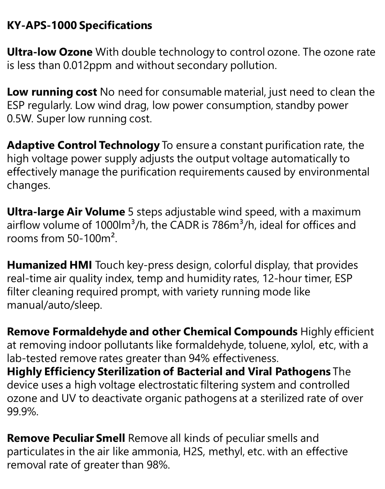 Commercial and Medical Grade Air Purifier | KY-APS-1000